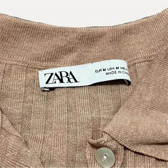 ZARA Tan Ribbed Button-Up Cardigan - Picture 4 of 4